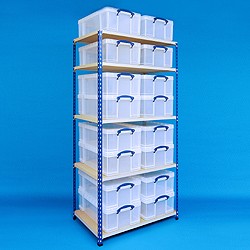 2 bay industrial racking with 16x50 litre Really Useful Boxes