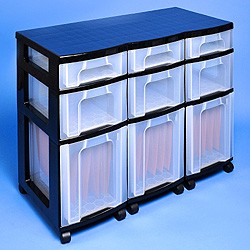 Storage tower triple with 3x7 + 3x12 + 3x25 litre Really Useful Drawers