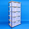 2 bay industrial racking with 10x42 litre boxes