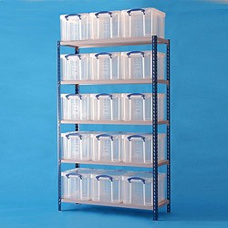 3 bay industrial racking with 15x35 litre Really Useful Boxes