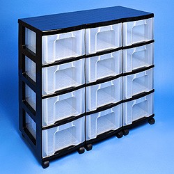 Storage tower triple with 12x12 litre Really Useful Drawers